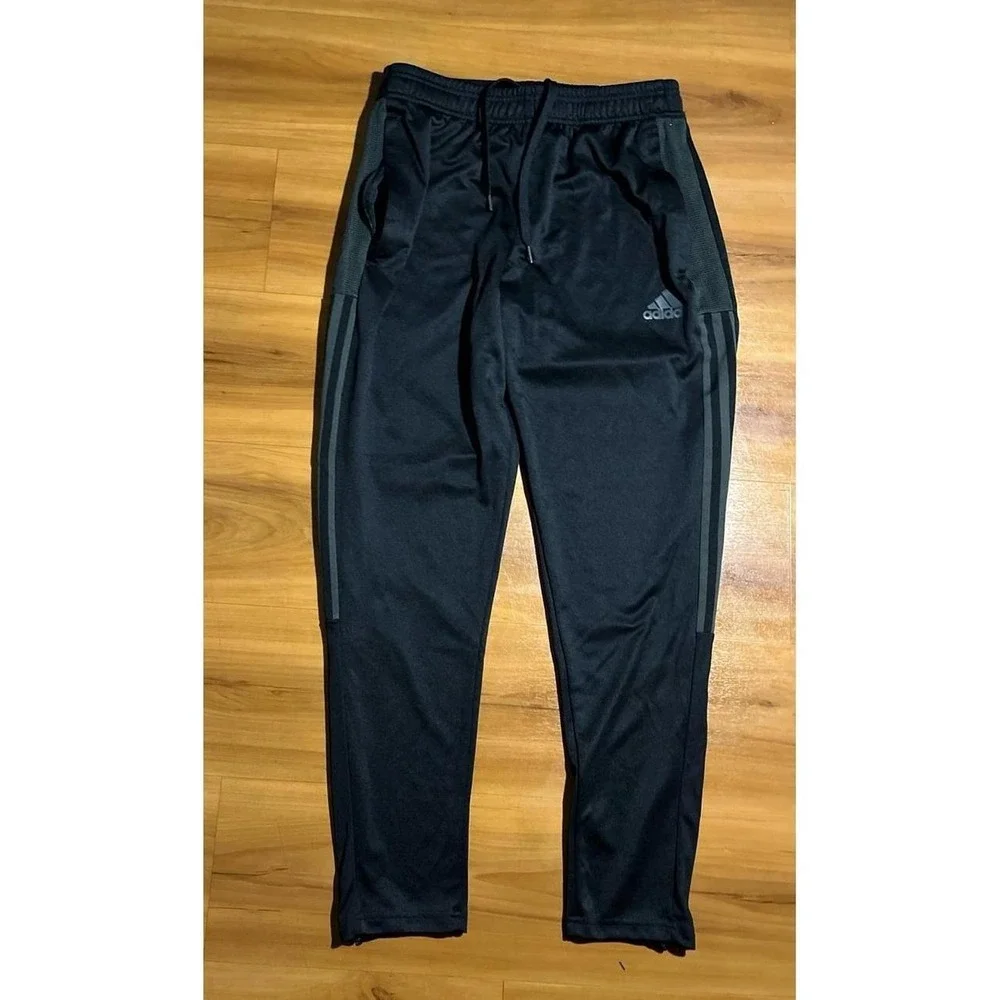 Unisex Adidas 3 Stripes Black Drawstring Tapered Athletic Track Pants